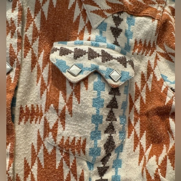 Rockmount Women's western Flannel Jacquard Shirt in Ivory & Brown - Picture 4 of 8